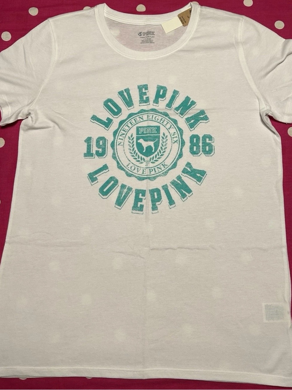 PINK Victoria's Secret White Tee with Teal Graphic